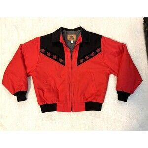 Vintage Canyon Guide Outfitters Bomber Jacket Mens L Aztec Blanket Lined Red